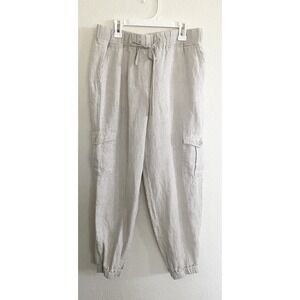 Talbots 100% Linen Oatmeal Natural Beige Cargo Jogger Pants Sz‎ Small Inseam 25"